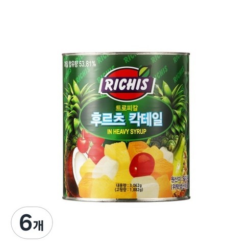 (주)동서 리치스 트로피칼 후르츠 칵테일, 3.062kg, 6개