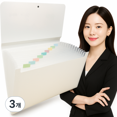 [6만개돌파] 미미누 슬림핏 아코디언 파일 13칸 파일철, 화이트, 3개