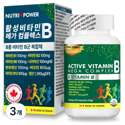 뉴트리파워 활성 비타민B 메가 컴플렉스, 3개, 90정