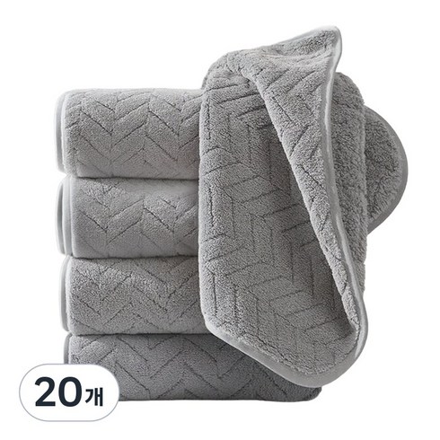 Ahomeone 호텔 수건 코랄플리스 고흡수력 세면타월 먼지없는수건 100g, 라이트 그레이, 20개
