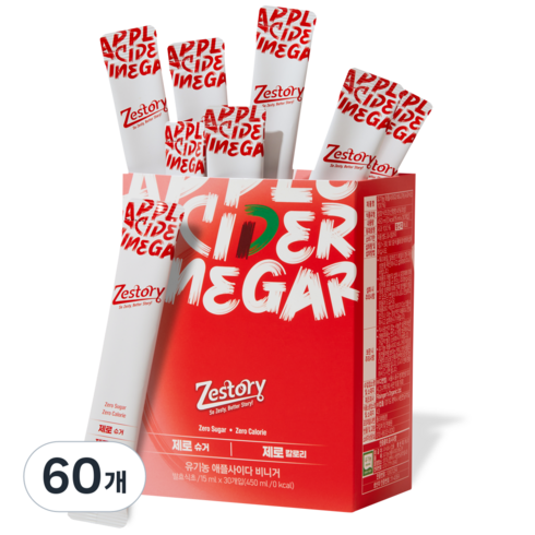 제스토리 유기농 애사비 사과초모식초 애플사이다비니거 100% 유기농 사과 스틱, 60개, 15ml