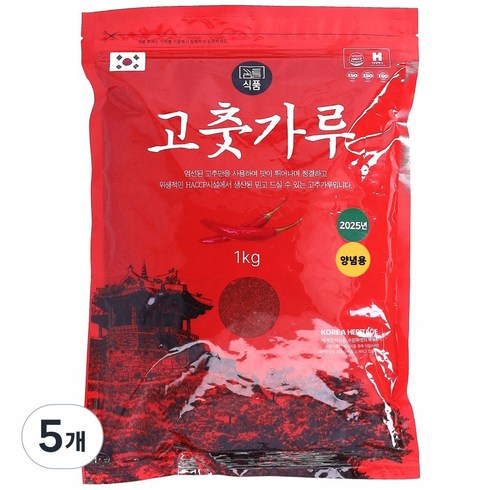 25년 햇고추 꿈틀식품 국산 고춧가루 최근제조 양념용, 1kg, 5개