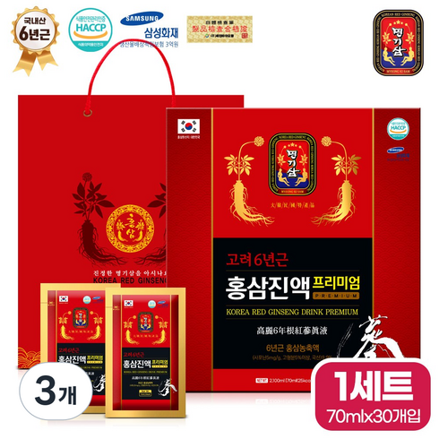 명기삼 고려6년근 홍삼진액 프리미엄 + 쇼핑백, 2.1L, 3개