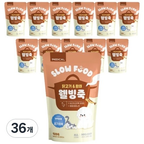 웰빙죽 닭고기&황태 12개입 면역력향상 강아지영양죽 고양이간식 원기회복, 120g, 36개
