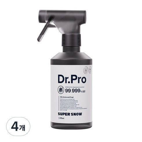 [슈퍼스노우] 닥터 프로(Dr. Pro) 스프레이 소독 세균 바이러스 살균 항균 화장실 에어컨 냄새 제거 곰팡이 방지제 억제 베란다 벽면 결로 물때 욕실 신발 무좀 발냄새 탈취제, 375ml, 4개