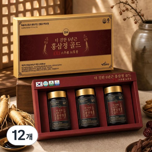 엘림 더 진한 6년근 홍삼정 골드 3구 선물세트, 240g, 12개