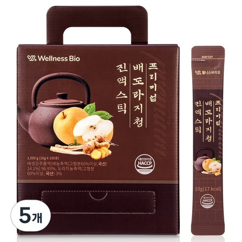 웰니스바이오 프리미엄 배도라지청 진액스틱 면역 기관지 100포 대용량, 5개, 1kg