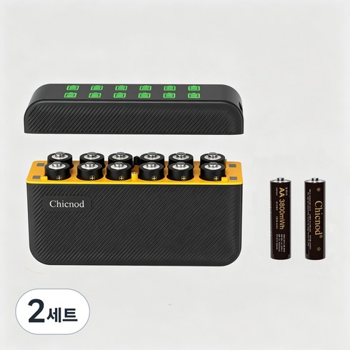 [KC 인증] CHICOND 12구 급속충전기 AA 1.5V 3800mWh 리튬이온 충전지 전용 스마트 충전기 CH-L1241C, 2세트