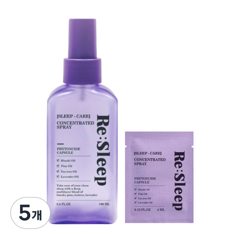 리슬립 슬립 케어 피톤치드 편백 농축 스프레이 휴대용 (오일 3% 캡슐형), 100ml, 5개
