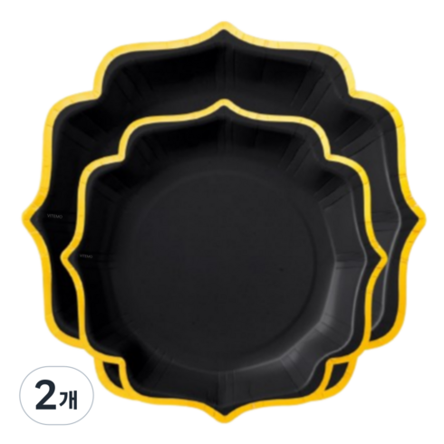 Vitemo 일회용 종이접시 22cm 파티접시 블랙골드, 2개, 20개입