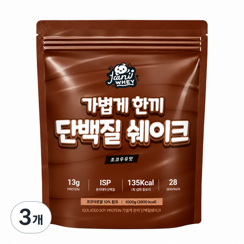 락토프리 당제로 아이솔레이트 단백질쉐이크 가볍게한끼 초코파우더, 3개, 1kg