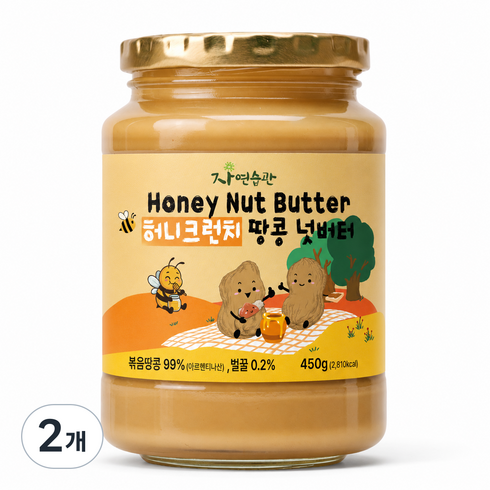 자연습관 허니크런치 땅콩 넛버터, 2개, 450g