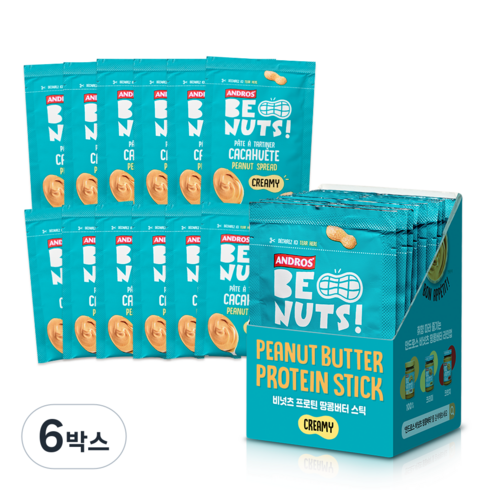 안드로스 비넛츠 땅콩버터 크리미 스틱 사쉐 피넛버터 프랑스땅콩잼 12개입, 6박스, 180g