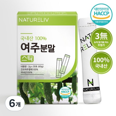네이쳐리브 국산 여주 분말 가루 스틱 씨앗 제거 하고 만든 국내산, 60g, 6개