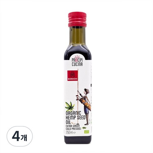 프린치피1845 이탈리아산 유기농 대마종자유 엑스트라버진 냉압착 햄프씨드유, 4개, 250ml