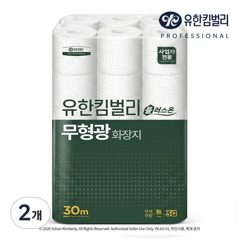 유한킴벌리 플러스온 무형광 3겹 화장지, 2개, 30롤, 30m