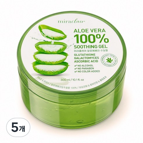 미라클레어 알로에베라 순도100% 무알콜 수딩젤 수분가득, 5개, 300ml