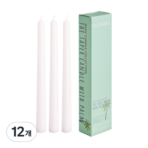 엘캔들 식물성 팜 테이퍼 캔들 화이트 24cm, 12개, 54g, 무향