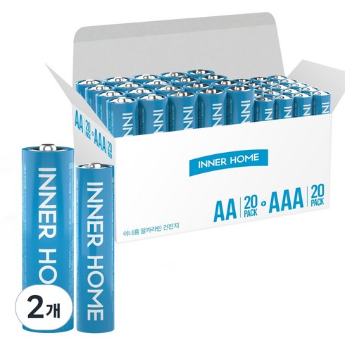 이너홈 고성능 알카라인 AA20입 + AAA20입 건전지, 2개, 40개입