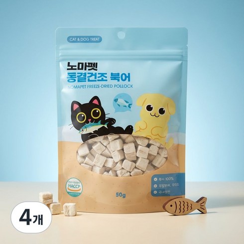 노마펫 프리미엄 고양이 간식 동결건조 북어 트릿 큐브형 50g, 4개, 명태순살