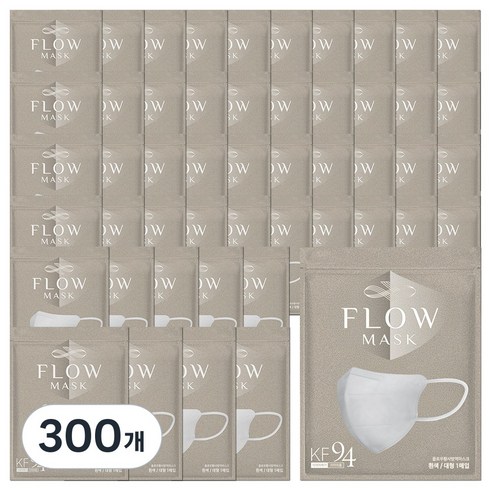 플로우 KF94 귀안아픈 숨쉬기편한 새부리형 마스크 대형, 1개입, 300개, 화이트