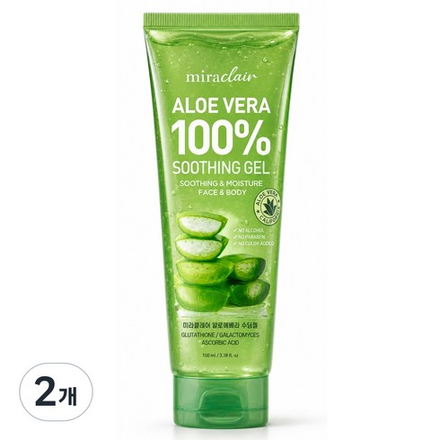 미라클레어 알로에베라 순도100% 무알콜 수딩젤 수분가득, 2개, 100ml
