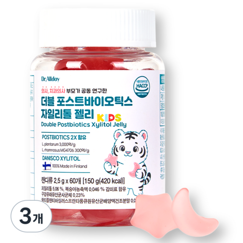 닥터올데이 유산균 젤리 키즈 구강유산균 함유 복숭아맛, 3개, 60정