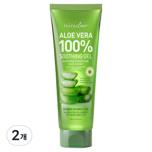 미라클레어 알로에베라 순도100% 무알콜 수딩젤 수분가득, 2개, 260ml