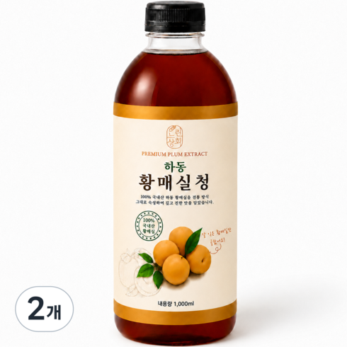 [100% 국산 자연숙성] 하동 황매실청, 2개, 1L