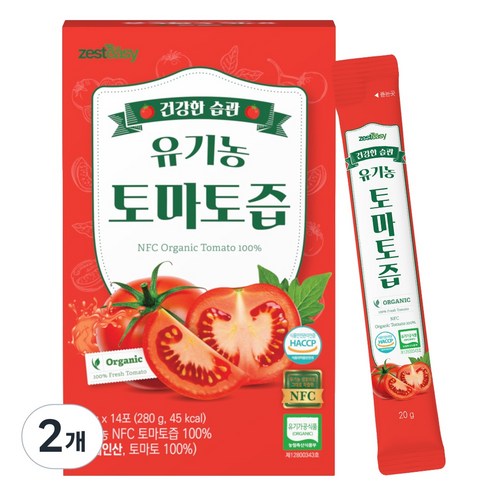 제스티지 NFC 유기농 토마토즙 스틱 14p, 280g, 2개