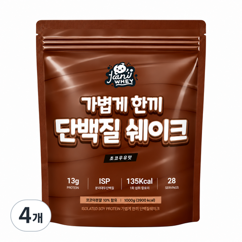 가볍게한끼 락토프리 당제로 아이솔레이트 프로틴 단백질쉐이크 식사대용 초코파우더, 4개, 1kg