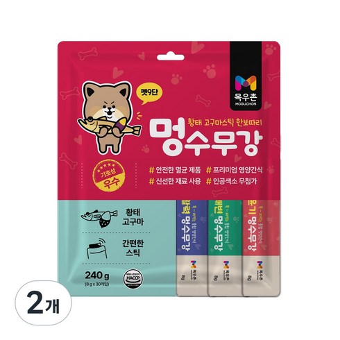 목우촌 펫9단 멍수무강 강아지 짜먹는 양갱 스틱, 2개, 240g, 혼합맛(황태/고구마)