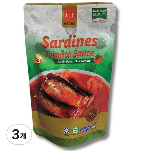 말레이시아 정어리 토마토소스 사딘 인 토마토소스 Sardines in tomato sauce (Halal), 3개, 230g