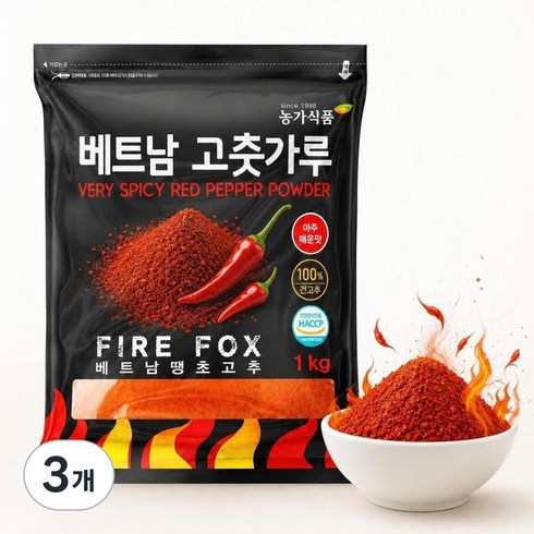 농가식품 불여우 베트남 고운 땡초 아주매운 고춧가루 소스용, 1kg, 3개