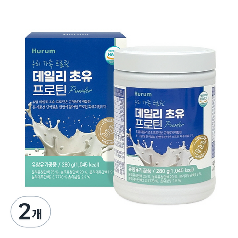 휴럼 데일리 초유 프로틴 면역글로블린 lgG와 락토페린이 듬뿍! 프리미엄 초유 분말 함유!, 280g, 2개