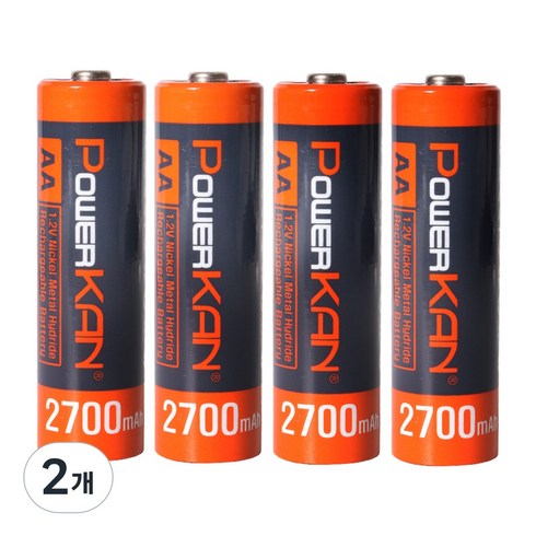POWERKAN 고용량 AA 충전지 니켈수소 1.2V Ni-MH 2700mAh 건전지 수납케이스 포함, 2개, 4개입