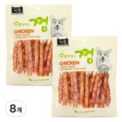 백년애 고기가 2배 이상 말린 오래먹는 강아지껌, 닭고기, 250g, 8개