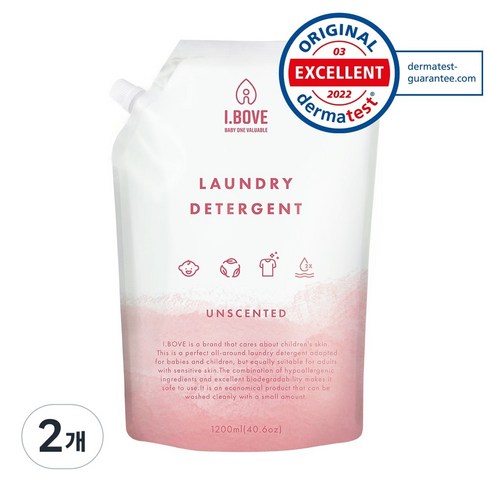 아이보브 고농축 세탁 유아 세제 무향 리필 1200ml, 1.2L, 2개