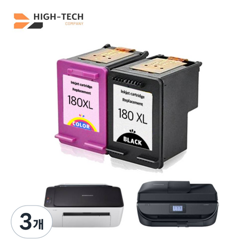 삼성 INK-M180XL/C180XL 재생잉크 4배용량 SL-J1660 J1663 J1665 J1770FW, 3개, M180XL 검정색 대용량 고급형