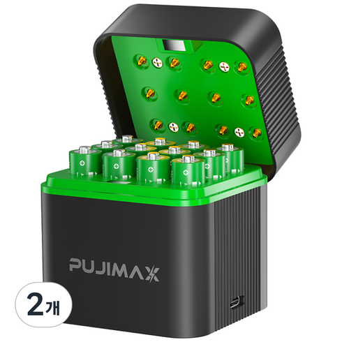 PUJIMAX 스마트 건전지 충전기 케이스 12칸 AAA 1.5V 1100mWh 리튬이온 충전식 배터리 L1210 12P 포함 고속 충전 가정용 세트, 2개