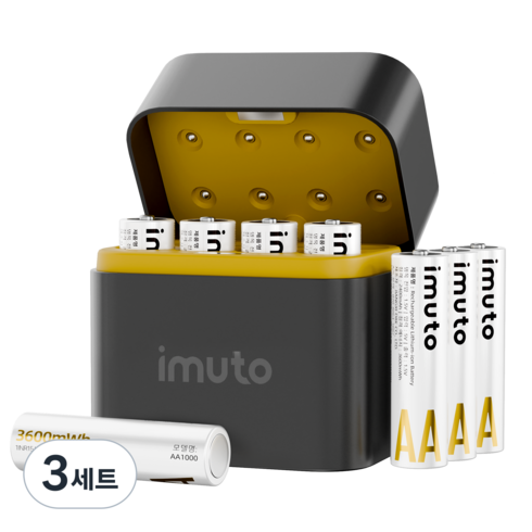 IMUTO 1.5V 리튬 배터리 건전지 충전지 충전기 세트 AA 3600mWh, 3세트, 8개입