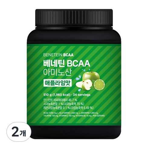 베네틴 BCAA 7000 필수 아미노산 보충제 애플라임맛, 2개, 510g