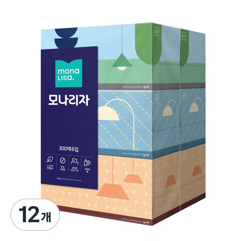 모나리자 천연펄프 미용티슈, 300매, 12개