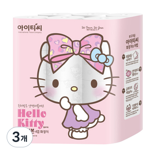 ITC 헬로키티 핑크리본 화장지 4겹 20m, 24개입, 3개