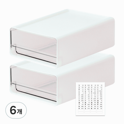 [1+1 할인] KC인증 데미무드 클리어창 팬트리 정리함 적층식, 6개, 화이트+투명