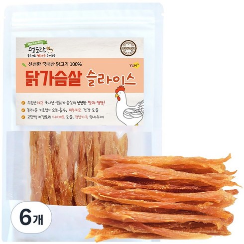 멍도락 국내산 강아지수제간식 영양만점 고급원재료 안심제조, 닭가슴살 슬라이스, 6개, 70g