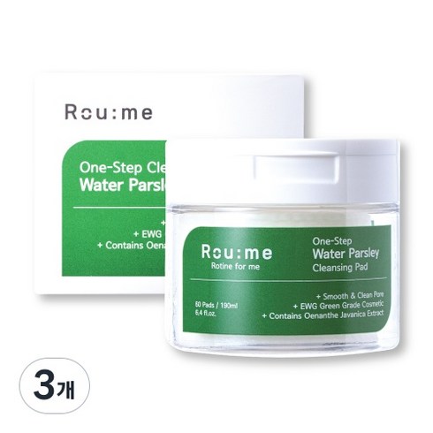 로우미 원스텝 미나리 클렌징 패드 190ml * 60매 EWG "GREEN" 순면패드, 60매입, 3개