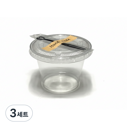 키친코디 일회용 컵과일용기 9oz + 평뚜껑 92파이 + 개별포장 포크 + 스티커 세트, 3세트, 100개