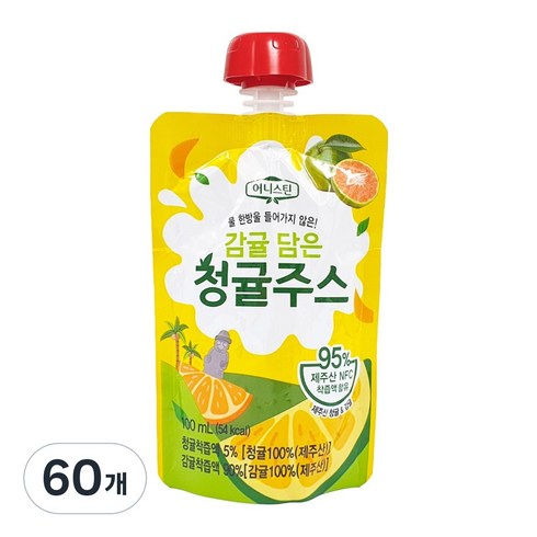 감귤 담은 청귤 주스 제주산 NFC % 착즙주스 어린이간식 학교간식 교회간식, 60개, 100ml