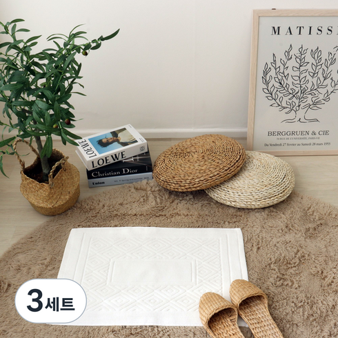 국산 야자수샵 발매트 2장 국내산 오코텍스 인증 원사사용 세척이 간편한 프리미엄 호텔 발수건, 3세트, 화이트 2장